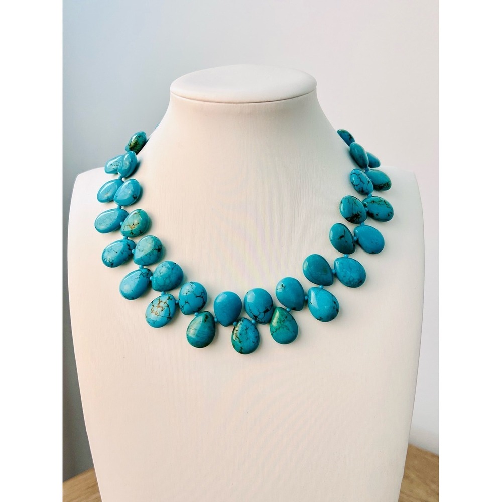 LUC Turquoise Hand Knotted Sterling Silver Necklace Bidirectional 16", 93 Grams